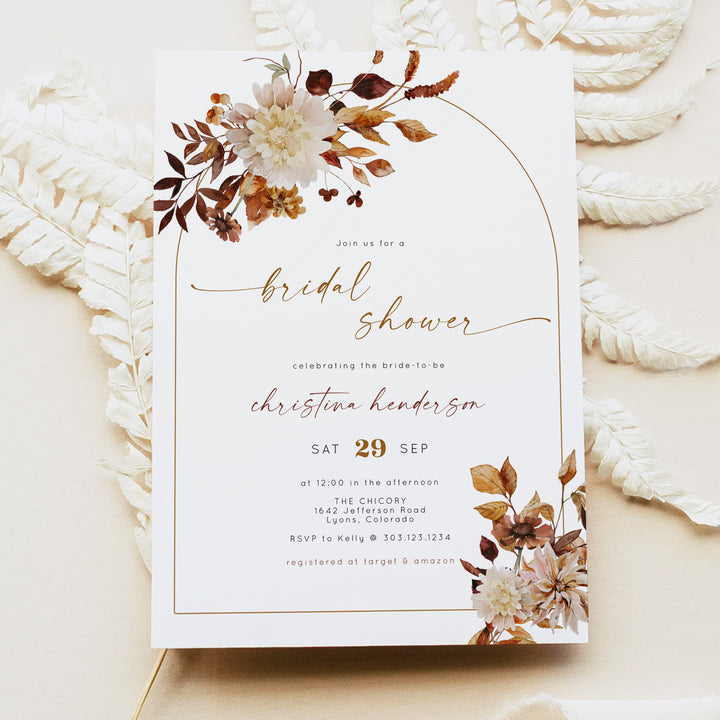 TALIA Blush Autumn Boho Floral Bridal Shower Invitation with Photo