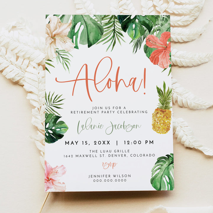 LALANI Pink Tropical Luau Retirement Party Invitations