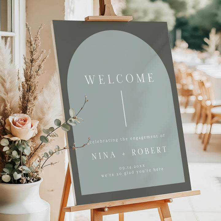 NINA Elegant Green Boho Engagement Party Welcome Sign