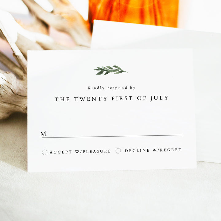 LANA Minimalist Greenery Wedding RSVP Cards with Envelope