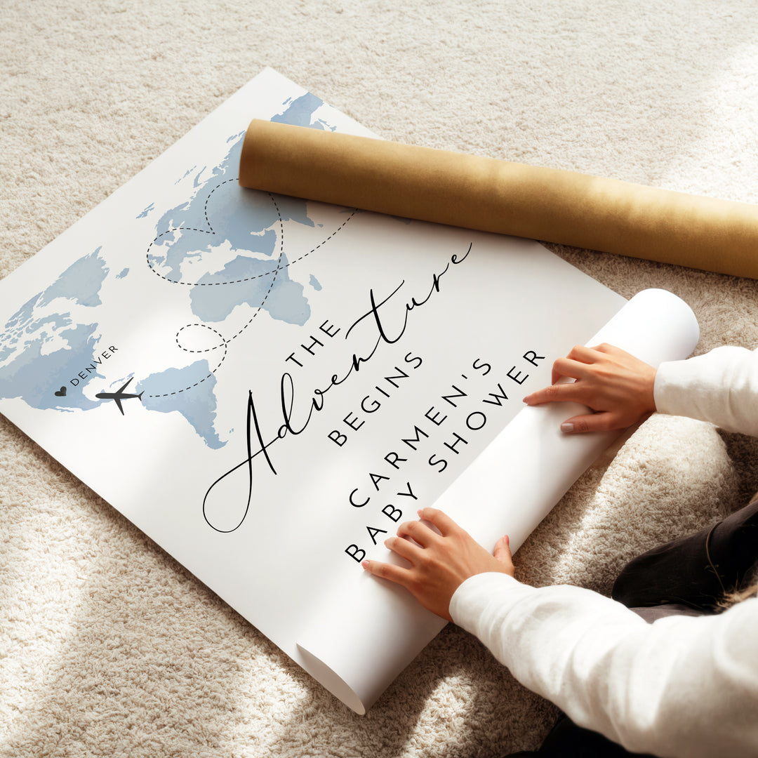 CARMEN Blue Map Adventure Begins Baby Shower Welcome Sign