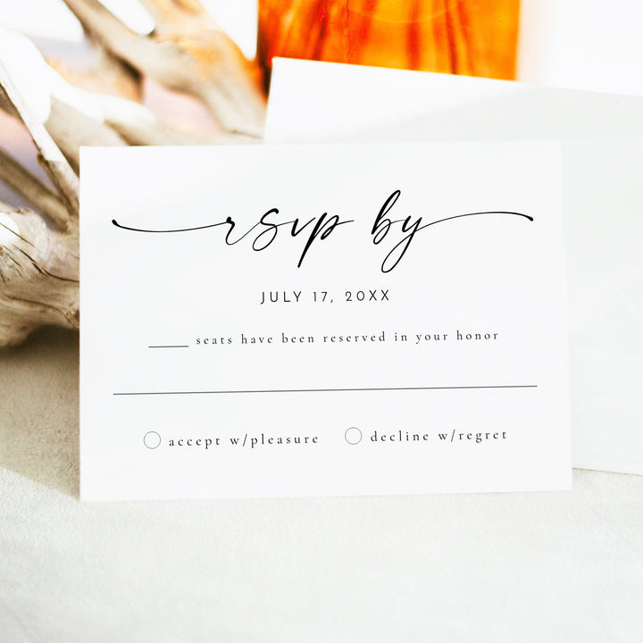 BLAIR Black and White Minimalist Wedding RSVP Cards with Envelopes