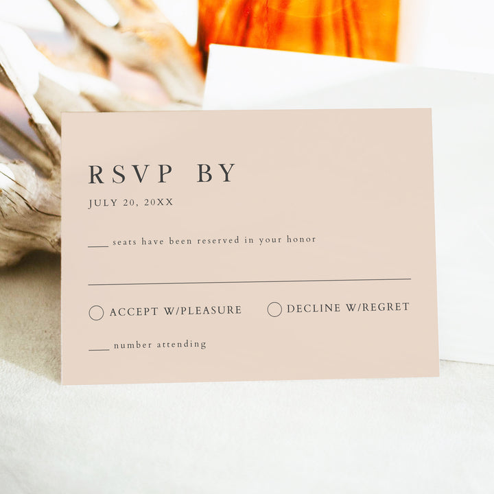MIA Minimalist Beige Boho Wedding RSVP Card with Envelopes