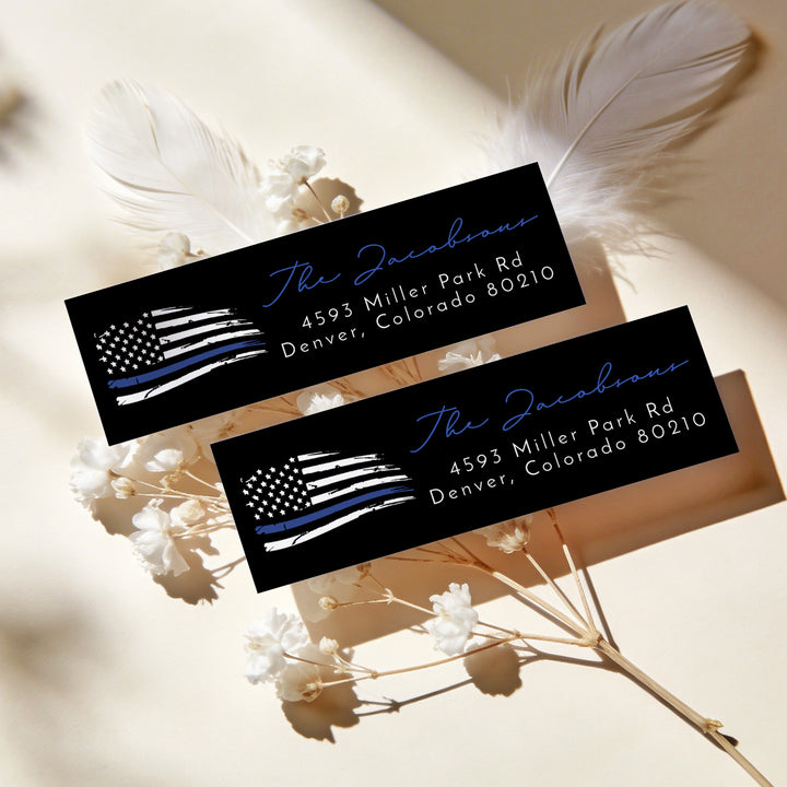 POLICE Black Police Flag Return Address Sticker Labels