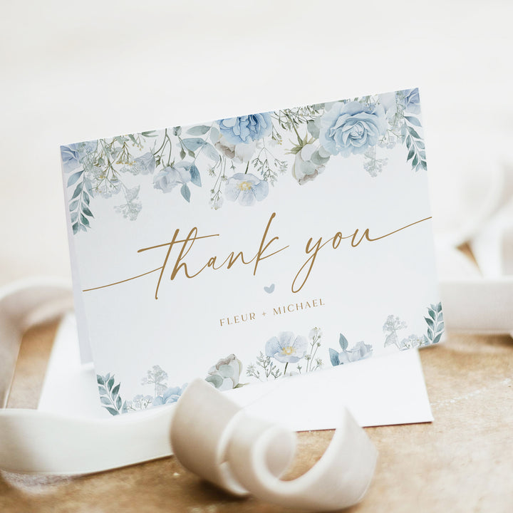 FLEUR Elegant Dusty Blue Floral Thank You Cards