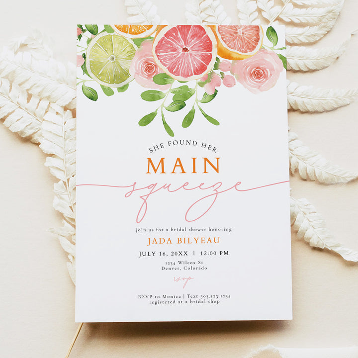JADA She Found Her Main Squeeze Summer Citrus Bridal Shower Invite