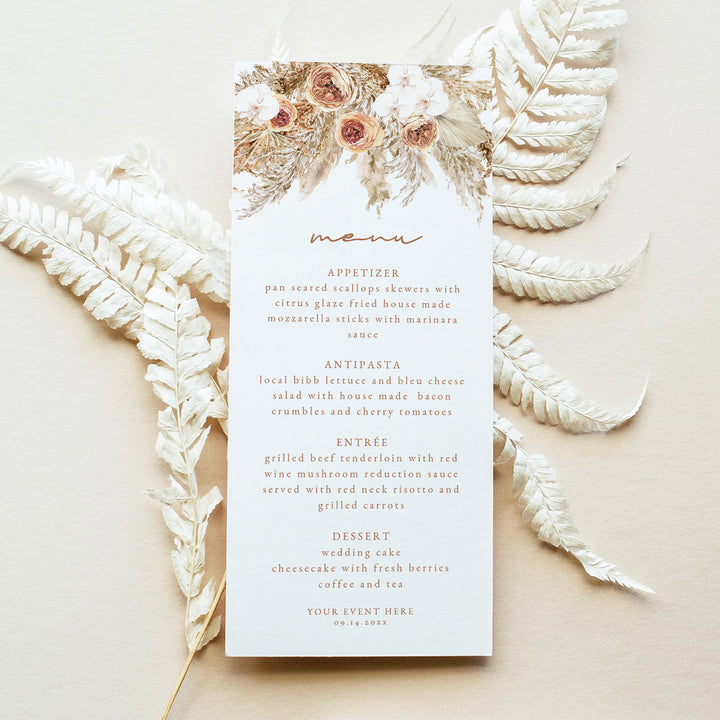 CIERA Burnt Orange Fall Florals and Pampas Menu Cards