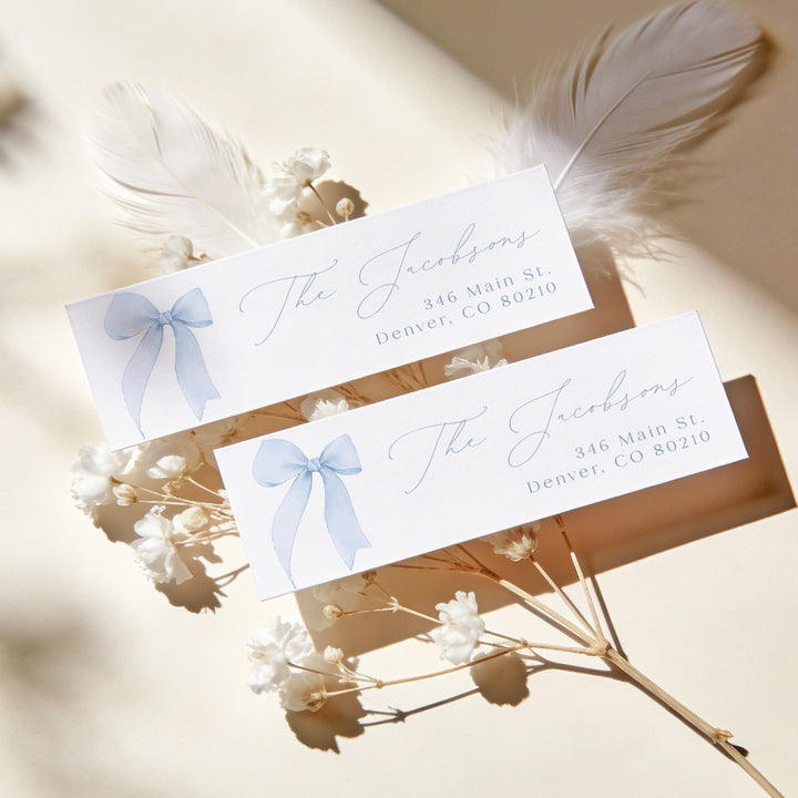 ANGELINA Dusty Blue Bow Personalized Return Address Labels