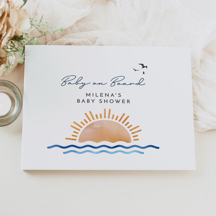 OCEANSIDE Baby on Board Nautical Baby Shower Guest Book Personalized