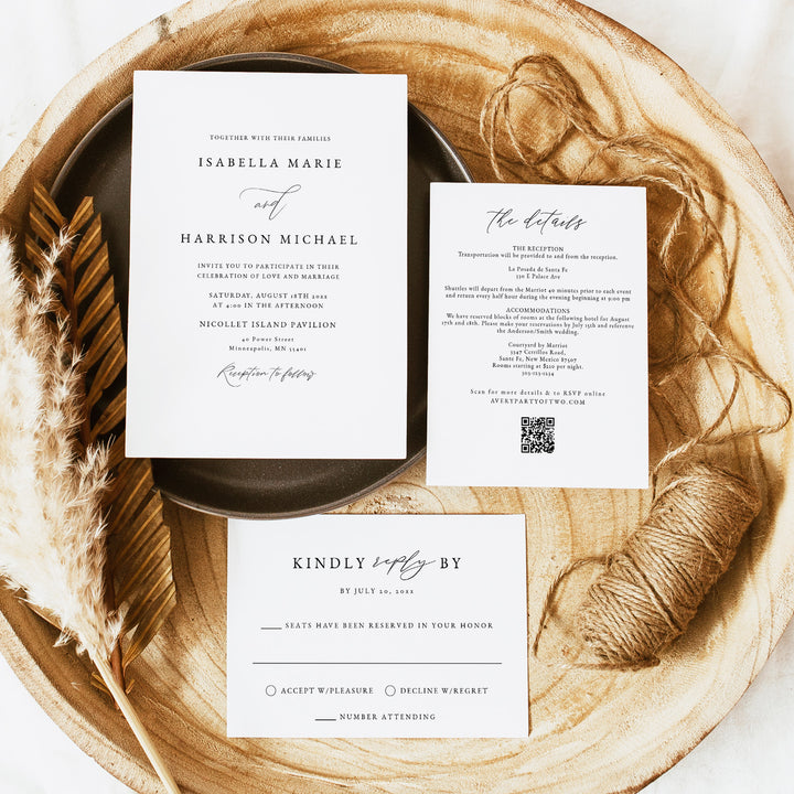 MARAH Black and White Elegant Wedding Invitation Suite