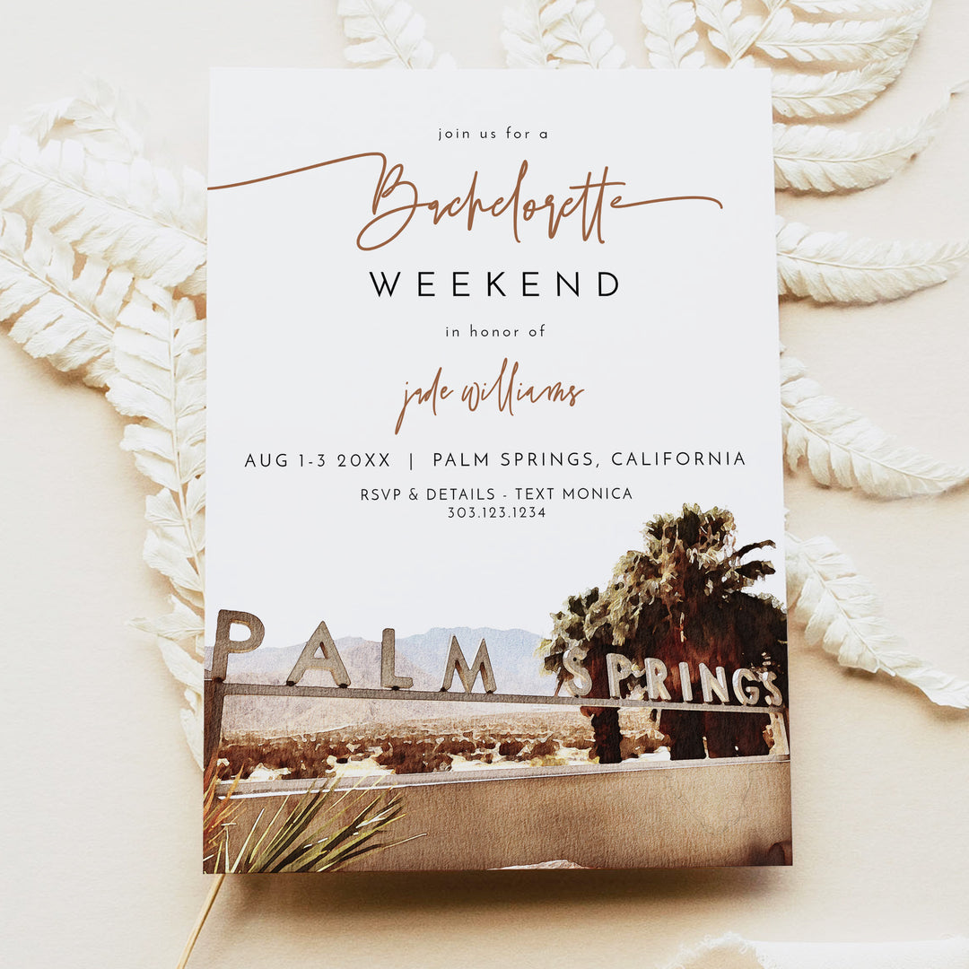 JADE Palm Springs Beach Bachelorette Invitation & Itinerary