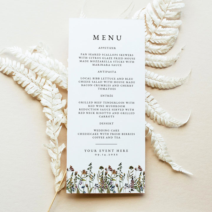 HEIDI Personalized Floral Boho Wedding Dinner Menu Cards