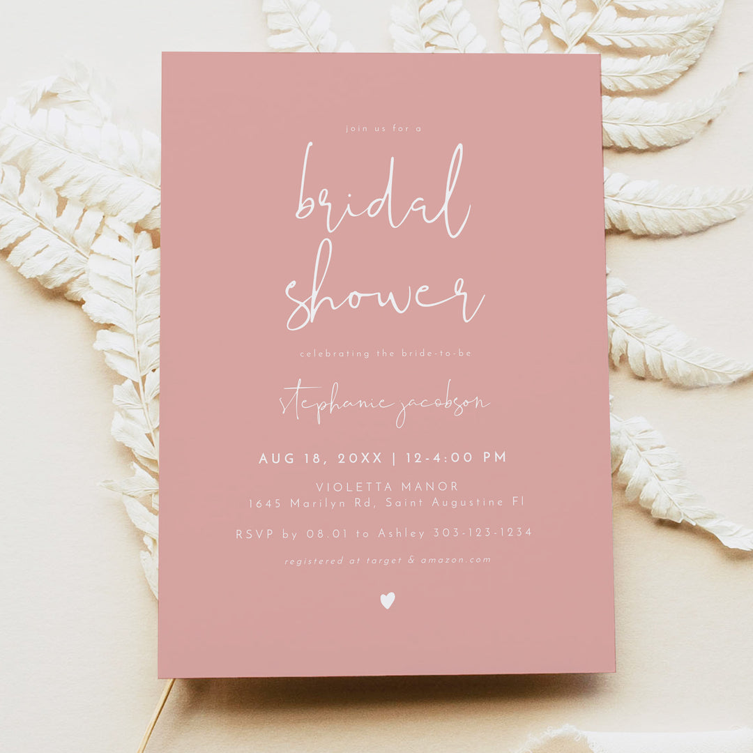 LEAH Dusty Rose Minimalist Boho Bridal Shower Photo Invitation