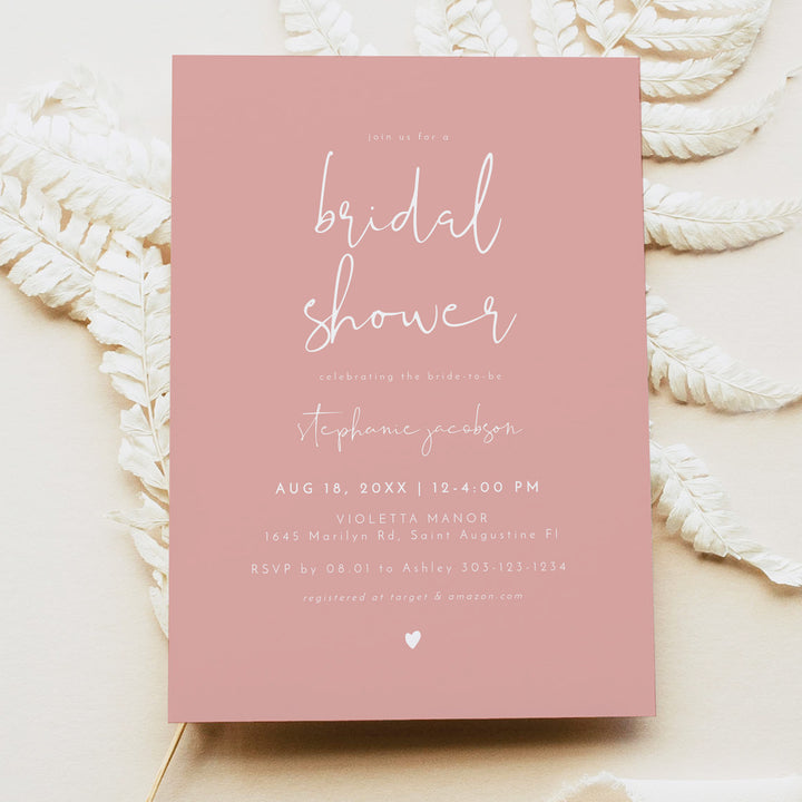 LEAH Dusty Rose Minimalist Boho Bridal Shower Photo Invitation