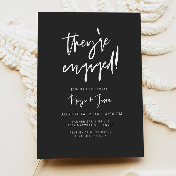 PRIYA They're Engaged Edgy Black Engagement Party Invitations