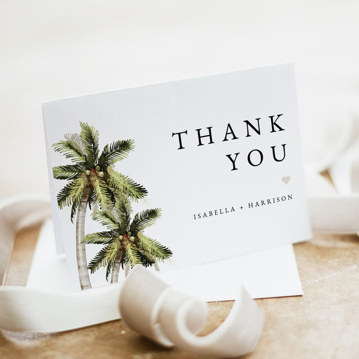 MONA Personalized Watercolor Palm Tree Thank You Card with Envelopes