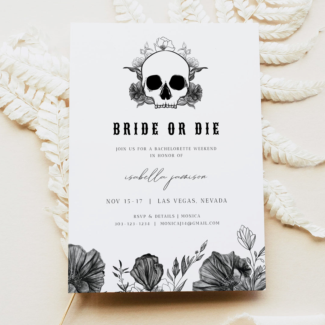 NOVA Bride or Die Bachelorette Invitation & Weekend Itinerary