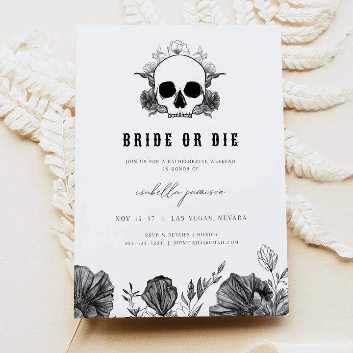 NOVA Bride or Die Bachelorette Invitation & Weekend Itinerary