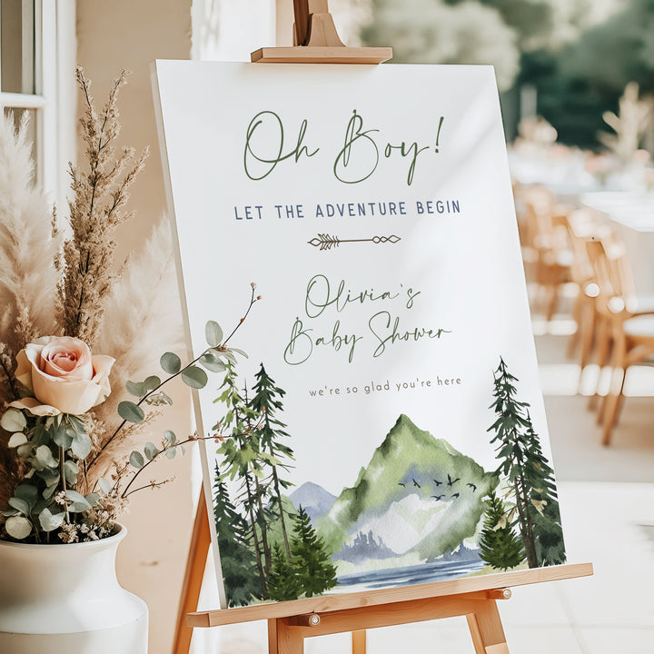 FINN Mountain Let the Adventure Begin Baby Shower Welcome Sign