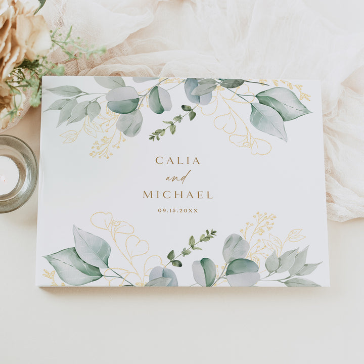CALIA Sage Green Garden Wedding Guest Book Keepsake
