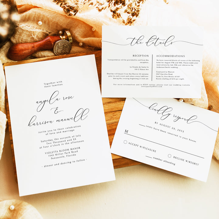 ASHER Elegant Calligraphy Wedding Invitation Suite with Photo