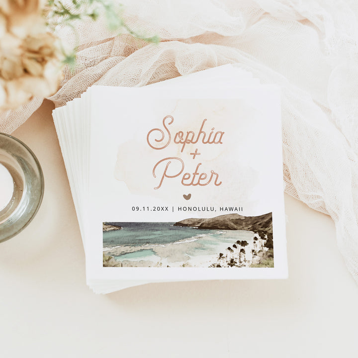 NANI Personalized Retro Hawaiian Tropical Island Wedding Napkins