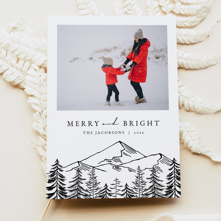 ANTORA Rustic Merry and Bright Mountain Illustration Christmas Card