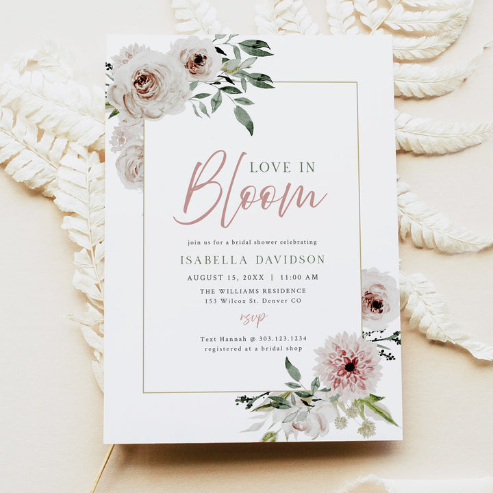 ROBYN Love in Bloom Blush Pink Floral Bridal Shower Invitation