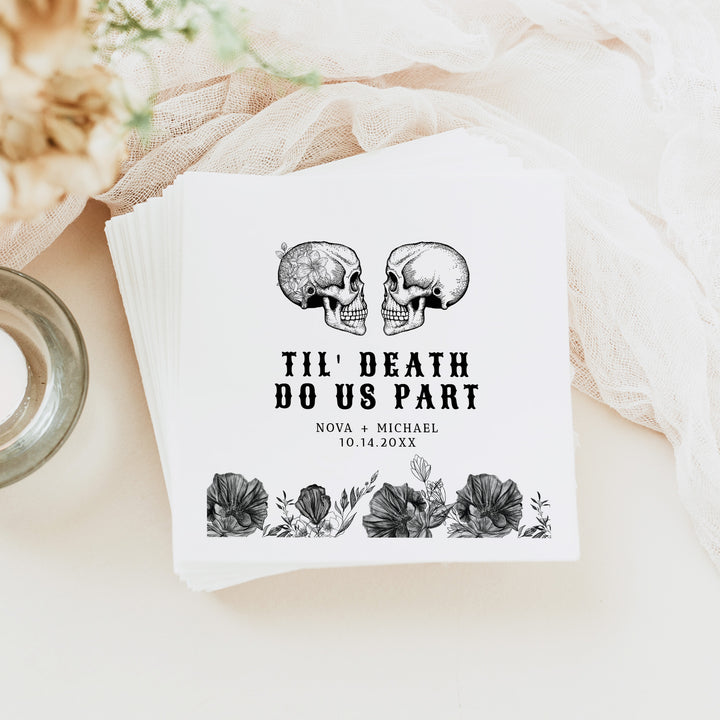 NOVA Black Floral Goth Halloween Wedding Napkins