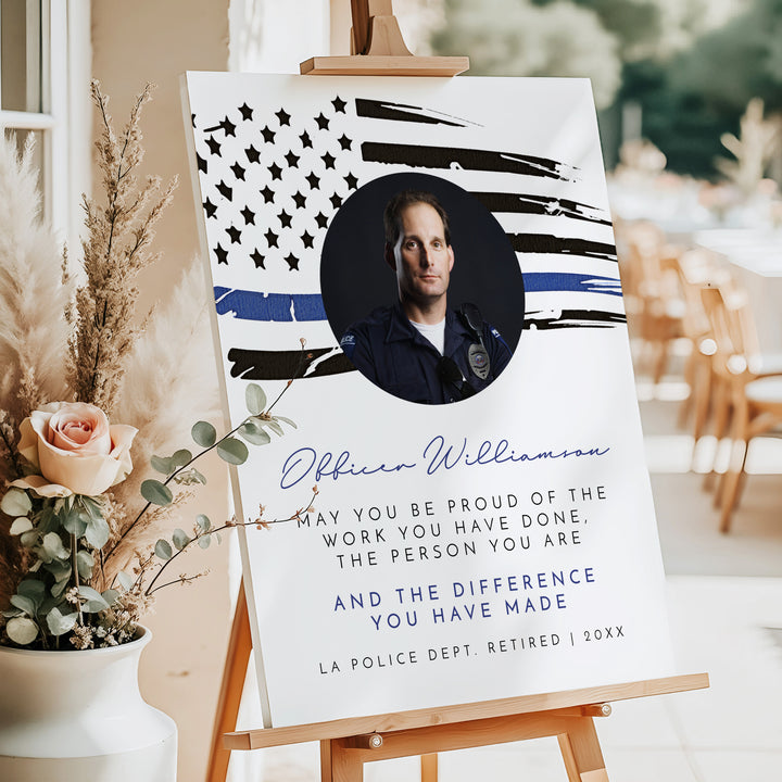 POLICE Officer Thin Blue Line Flag Retirement Party Welcome Sign