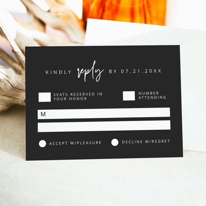 PRIYA Classy Black Wedding RSVP Acceptance Card with Envelopes