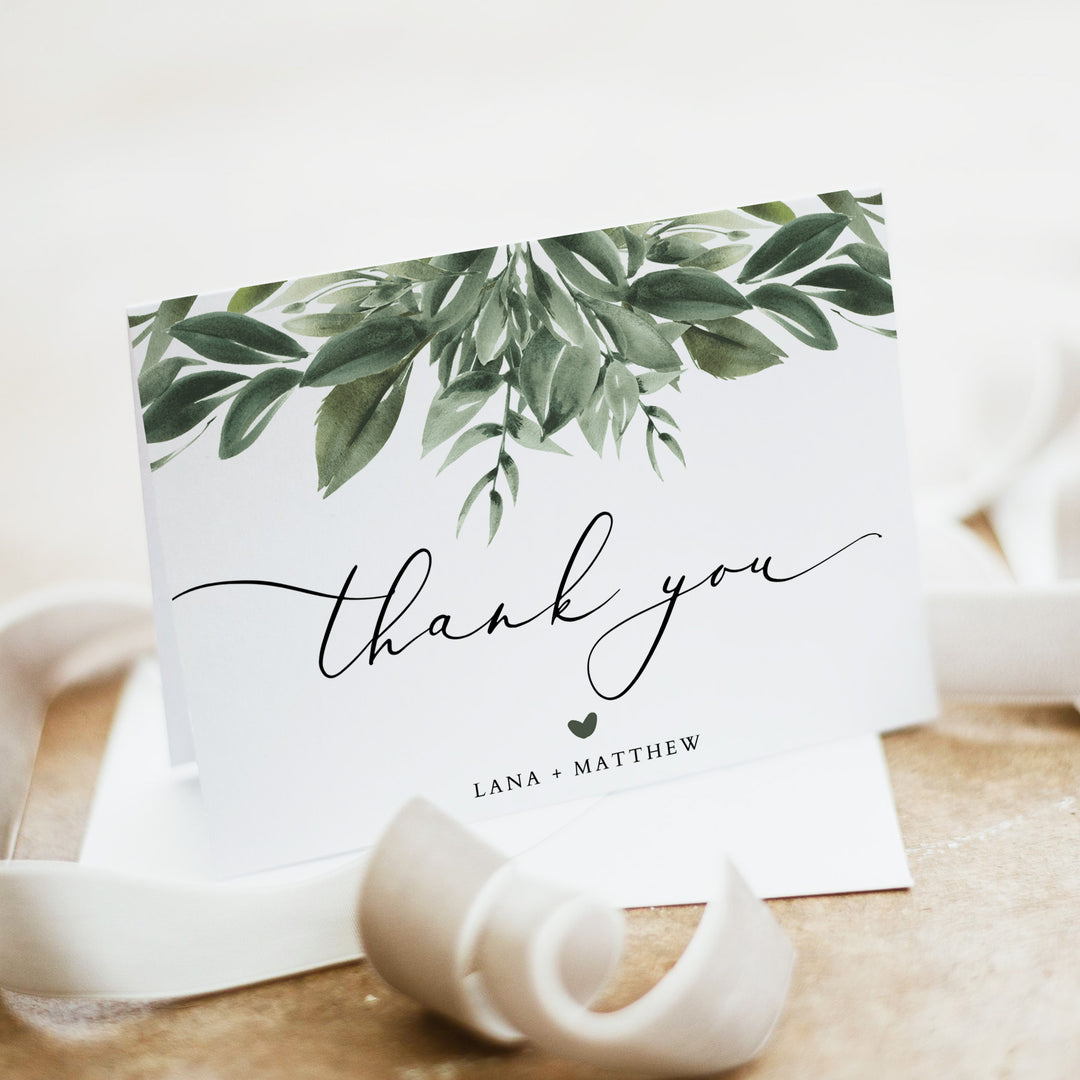 LANA Green Botanical Boho Thank You Card with Envelopes