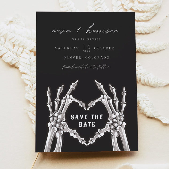 NOVA Black October Wedding Save the Date Cards with Photo