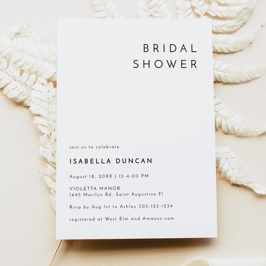 KENNEDY Simple Black and White Bridal Shower Invitation