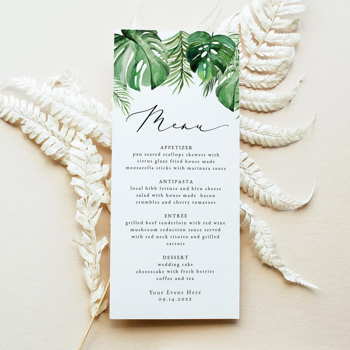 CORA Tropical Palm Leaf Hawaiian Menu Cards