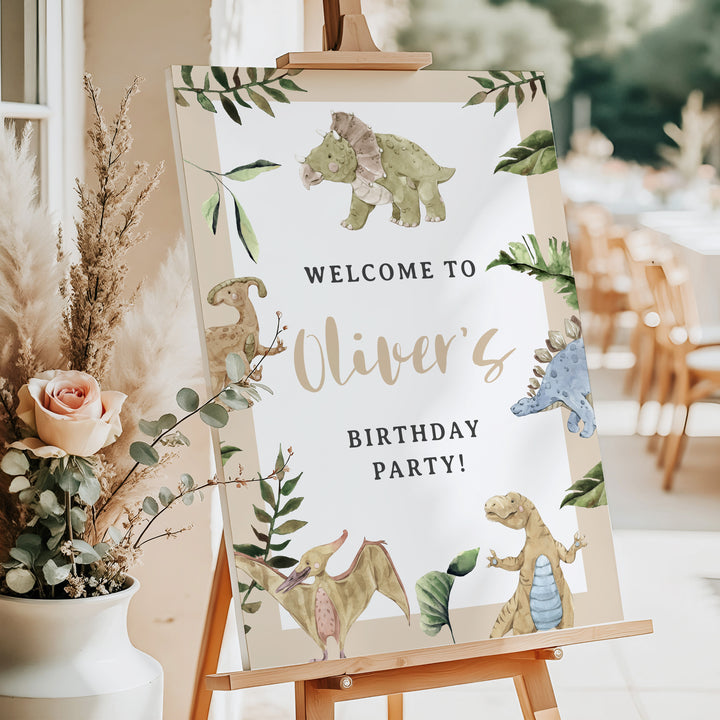 SPIKE Boys Dinosaur Themed Birthday Party Welcome Sign
