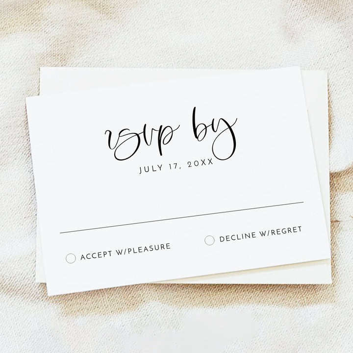 JOLIE Modern Script Wedding RSVP Card with Envelopes