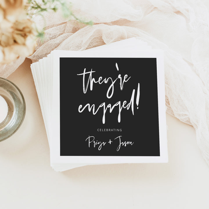 PRIYA They're Engaged Minimalist Black Engagement Napkins