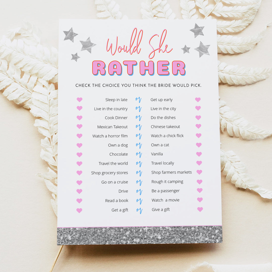 DINA  Pink Disco Would She Rather Bridal Shower Game Cards