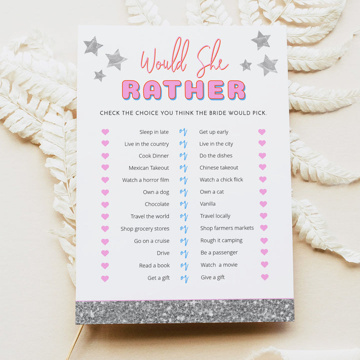 DINA  Pink Disco Would She Rather Bridal Shower Game Cards