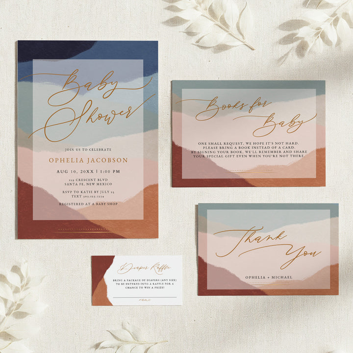 OPHELIA Gender Neutral Bohemian Desert Baby Shower Invitation Suite