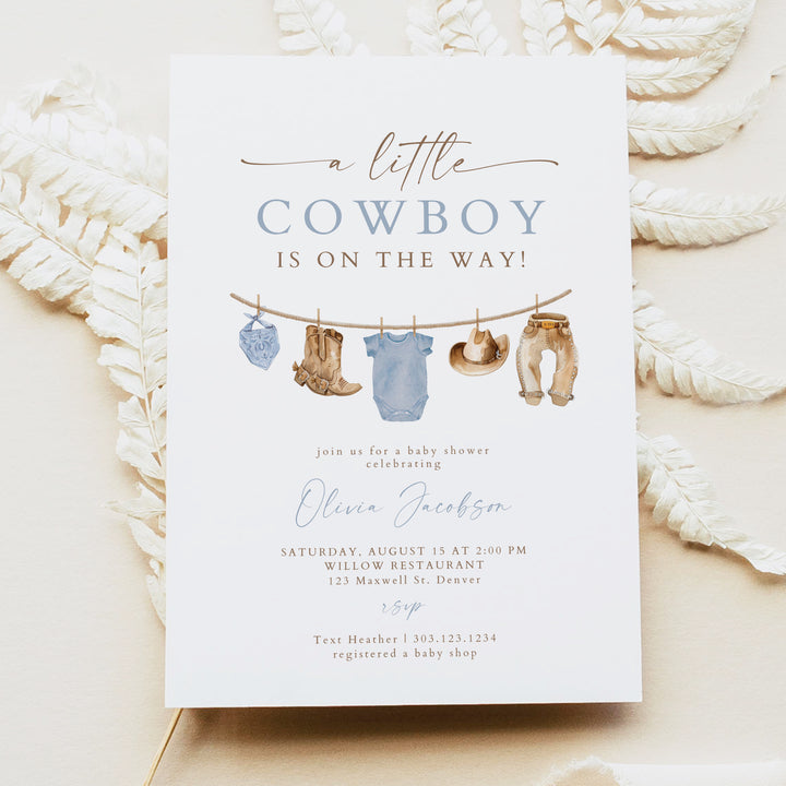 CLINT Little Cowboy on the Way Clothesline Baby Shower Invitation Template