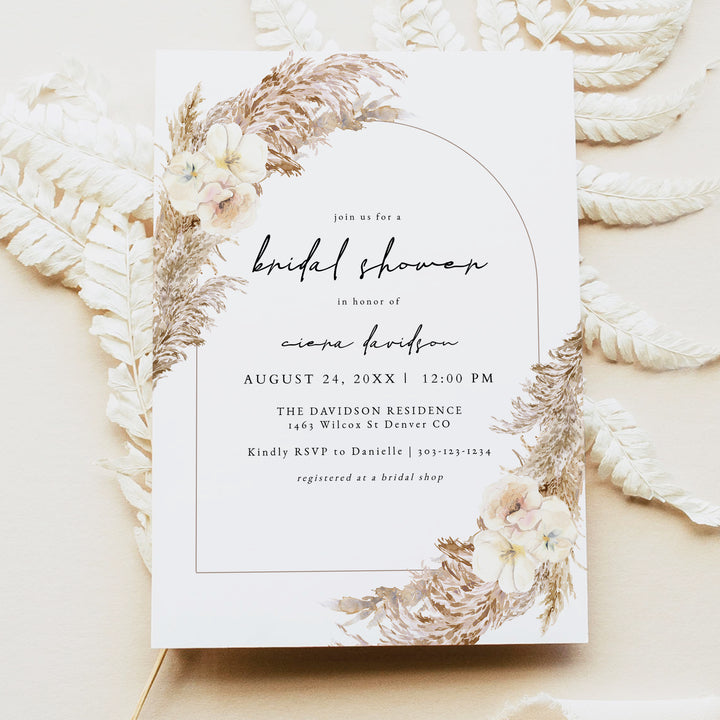CIERA Pampas Boho Arch Bridal Shower Invitation