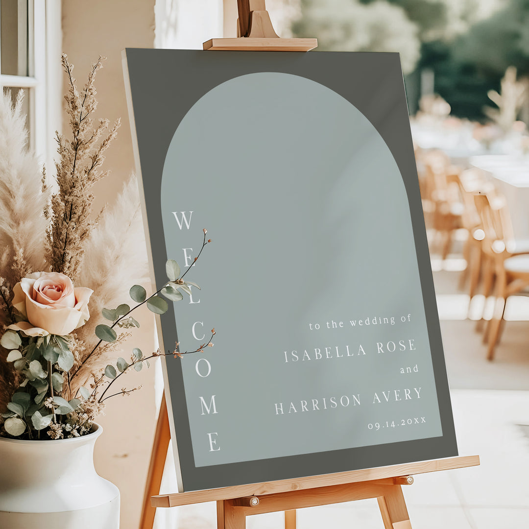 NINA Rustic Olive Green Boho Arch Wedding Welcome Sign