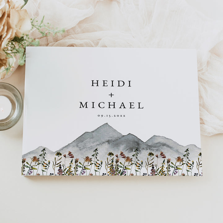 HEIDI Rustic Watercolor Mountain Wedding Guest Book Personalized