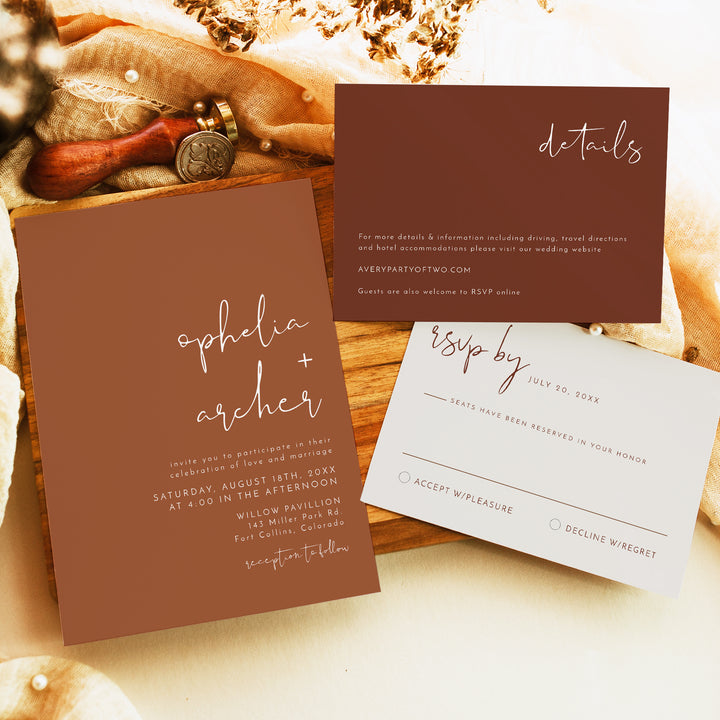 CORIANDER Modern Boho Terracotta Wedding Invitation Suite