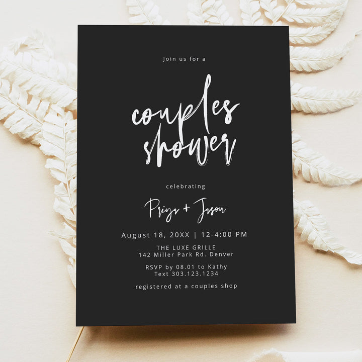 PRIYA Moody Black and White Couples Wedding Shower Invitations