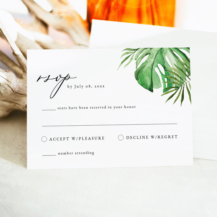 CORA Beach Destination Wedding RSVP Card with Envelope