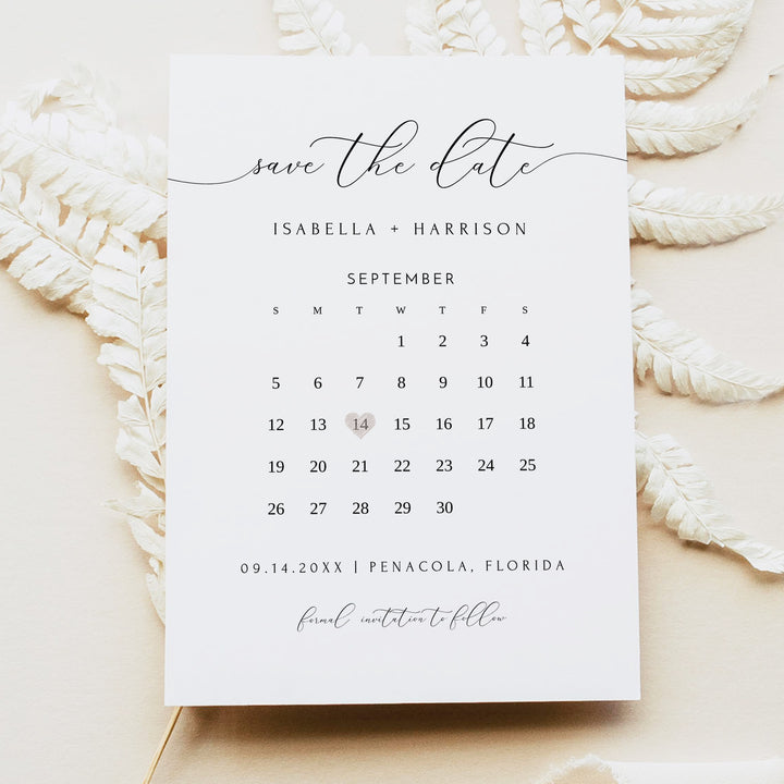 ASHER Minimalist Wedding Save the Date Calendar Invitations with Photo