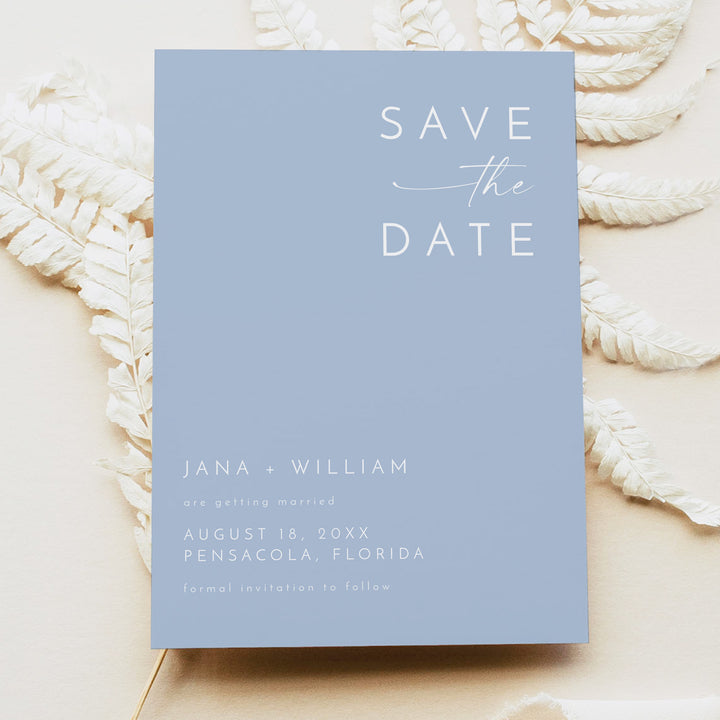 KENNEDY Modern Dusty Blue Wedding Save the Dates with Photo